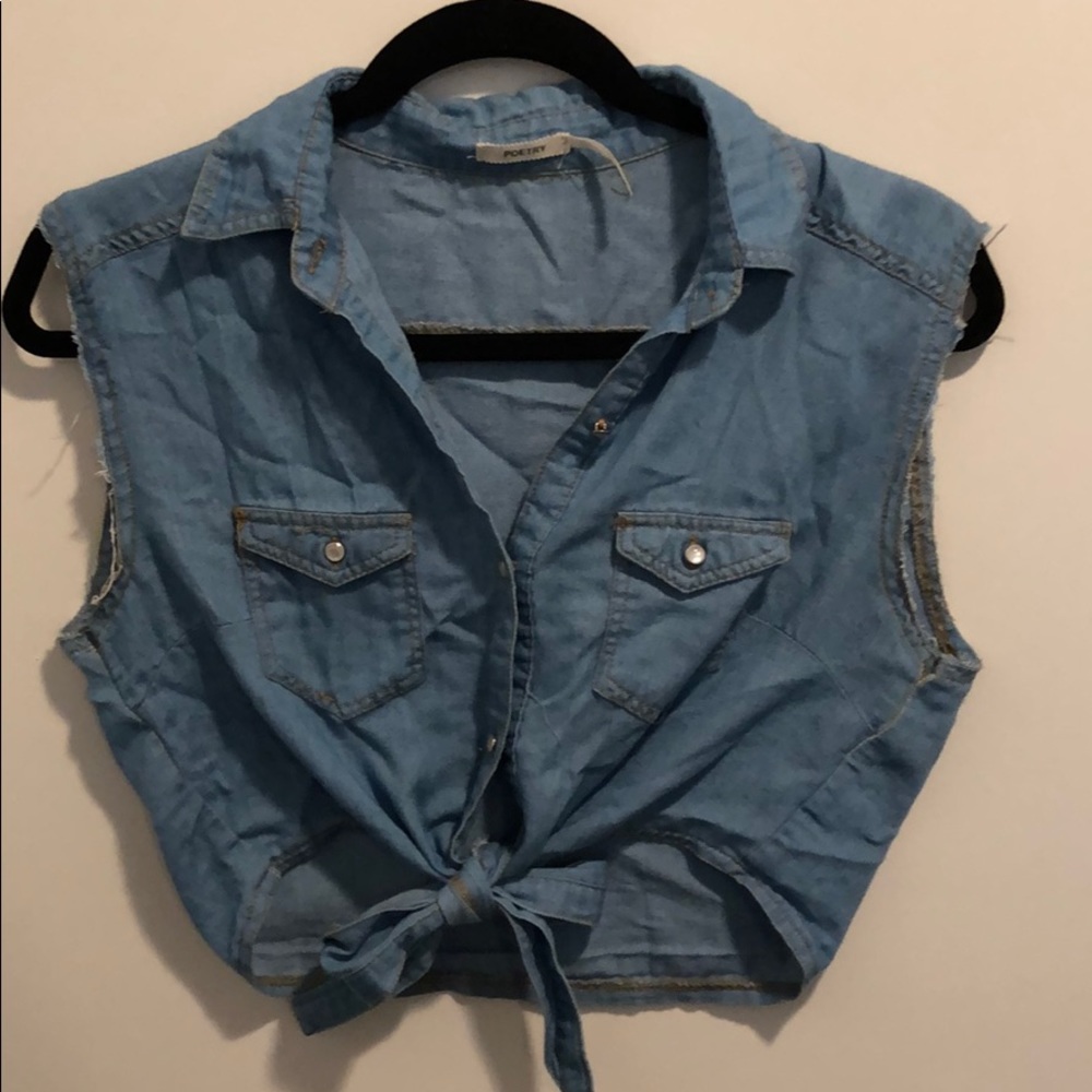 DENIM VEST WITH FRONT TIE